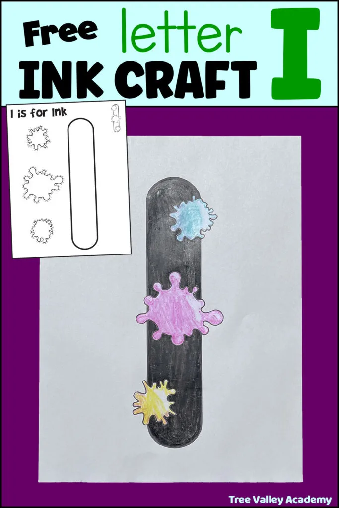 Free printable uppercase letter I is for ink craft for preschoolers