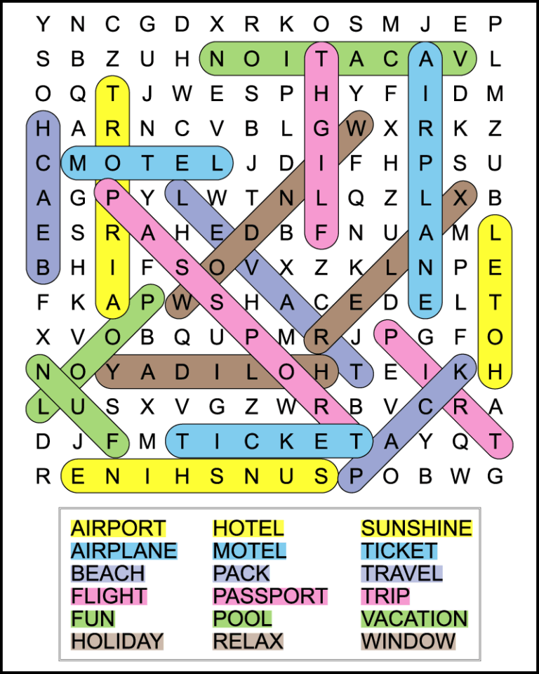 Printable Vacation Word Search for Kids - Tree Valley Academy