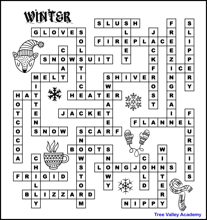 A winter fill in word puzzle answer key.