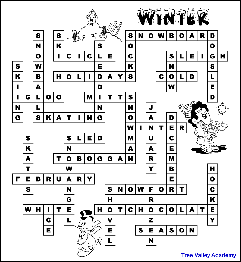 An answer key to check the answers of a winter word fill in puzzle.