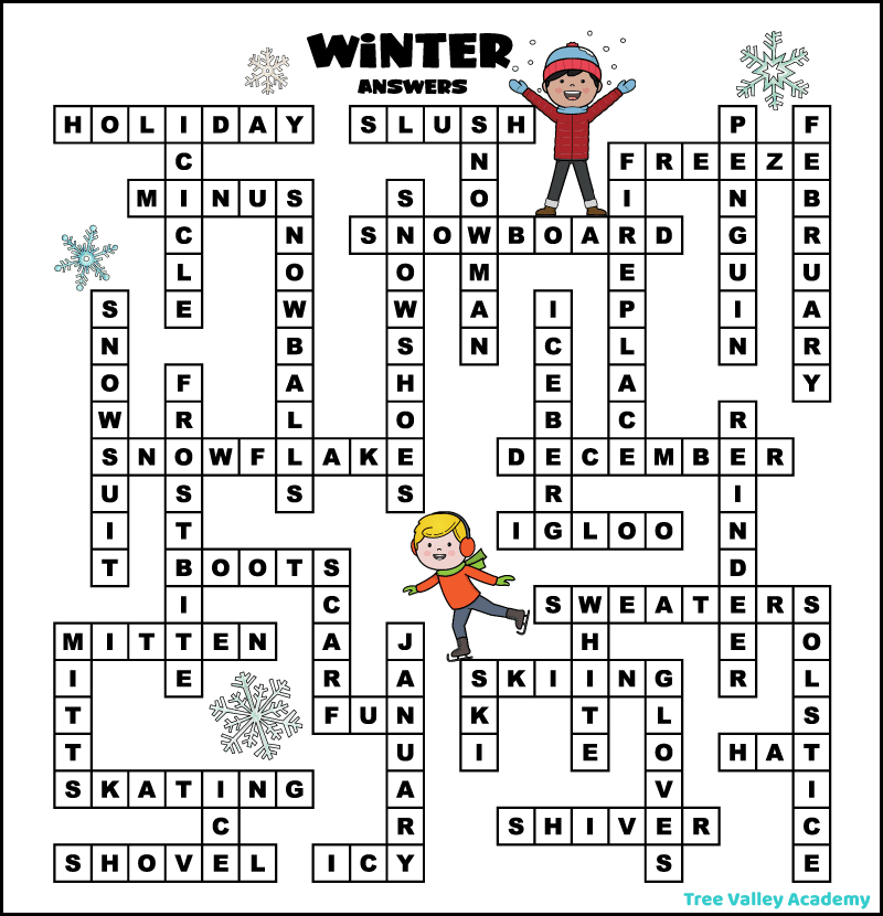 A winter fill in word puzzle answer key.