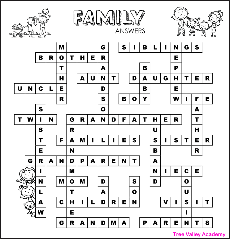 A family word fill-in puzzle answer key.