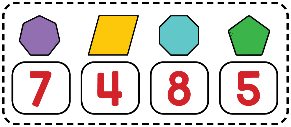 Answer key for a 3rd grade geometry worksheet showing the number of sides and vertices for different polygons.