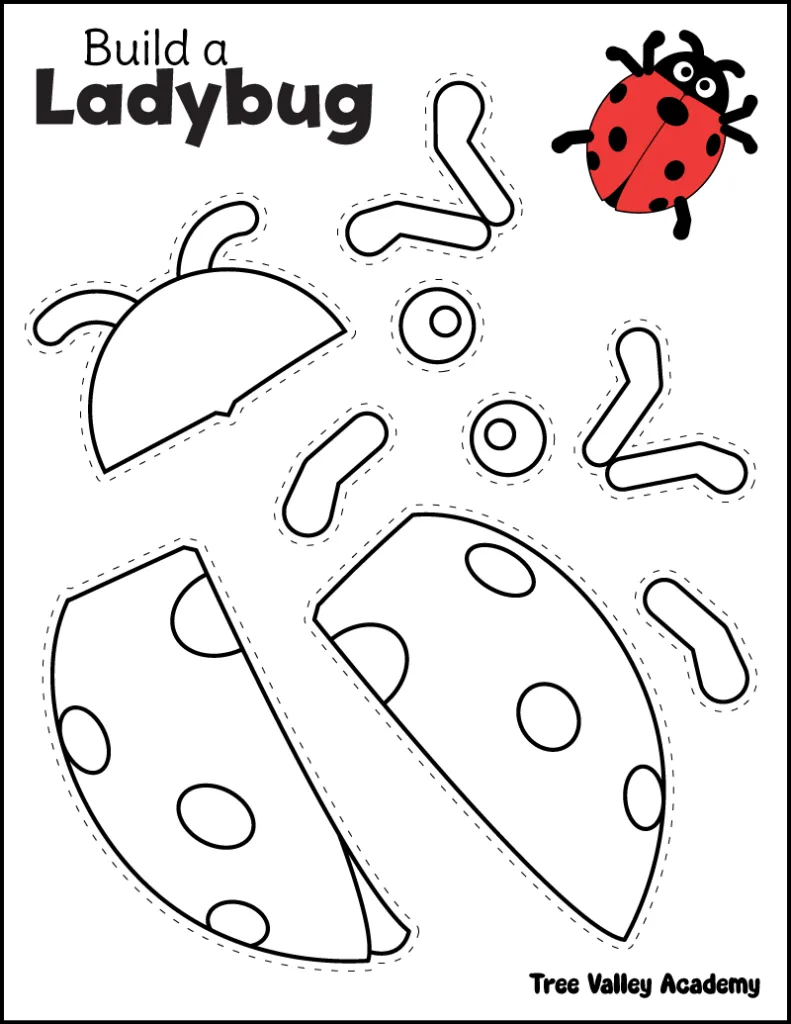 Ladybug cut and paste craft template for kids spring activity.