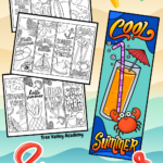 3 coloring pages with 4 printable summer bookmarks to color on each page.