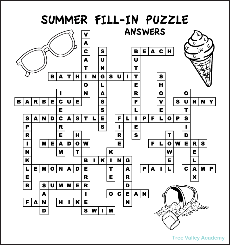 answers for a summer fill in word puzzle