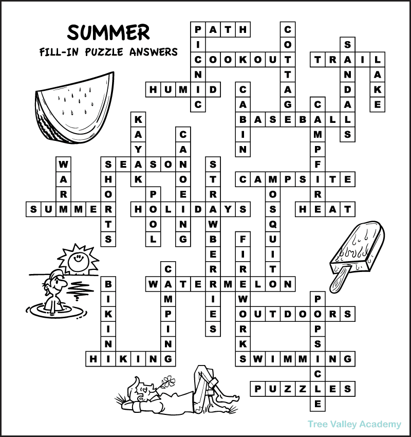 summer fill in word puzzle answer key